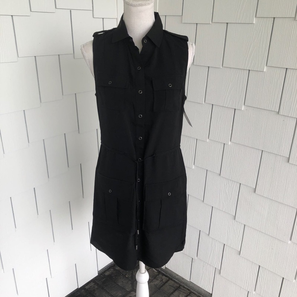 Haute Hippie Women's Black Snap Button Pocket Sleeveless Shirt Dress sz XS